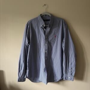 Ralph Lauren Shirt Mens XL Blue Check Plaid Formal Long-Sleeved Button Down